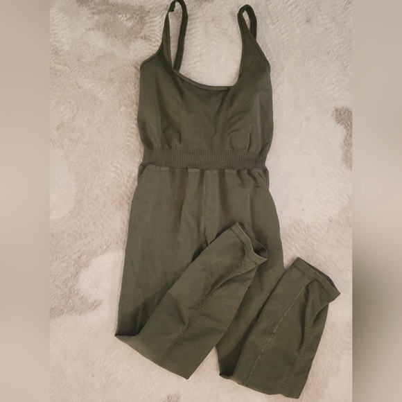 Free People FP Movement Good Karma Free Throw Tank Onesie Leotard Dark Olive - Picture 2 of 7